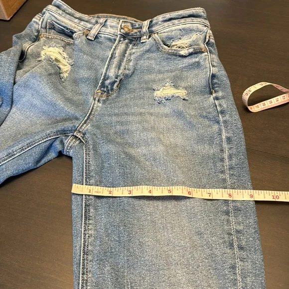 American Eagle Mom Straight Jeans 00 Short Stretch Distressed Denim - Picture 11 of 13